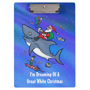 Dreaming Of A Great White Shark Funny Christmas Clipboard
