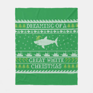Dreaming Of A Great White Shark Green Ugly Sweater Fleece Blanket