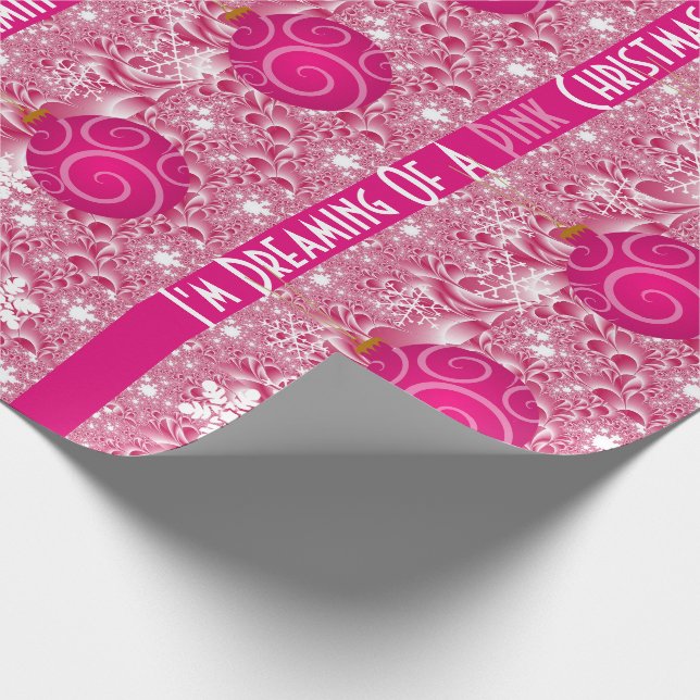"Dreaming Of A Pink Christmas" Girlie Christmas Wrapping Paper (Corner)