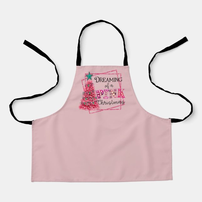 Dreaming Of A Pink Christmas Marquee Lights Apron (Front)