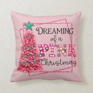 Dreaming Of A Pink Christmas Marquee Lights Cushion