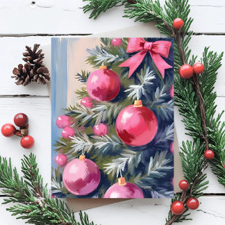 Dreaming of a Pink Christmas | Merry Watercolor Holiday Postcard