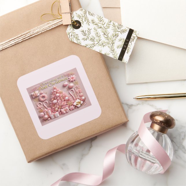 Dreaming of a Pink Christmas  Square Sticker (Gifting)