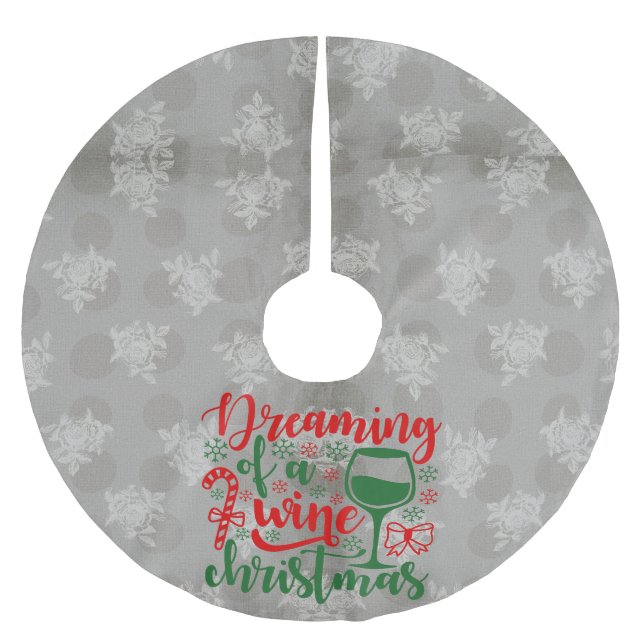 Dreaming of a Wine Christmas Brushed Polyester Tree Skirt (Front)