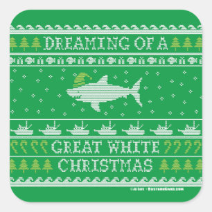 Dreaming of Great White Christmas Green Square Sticker