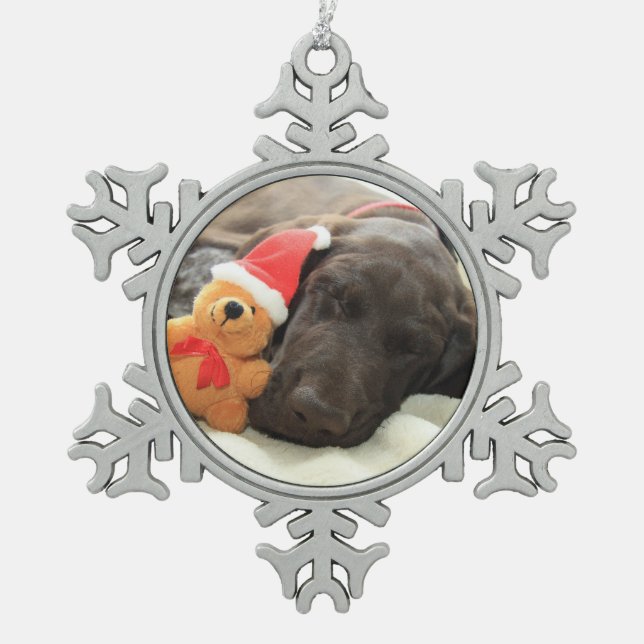 Dreaming of Santa - German Shorthair Puppy Snowflake Pewter Christmas Ornament (Front)