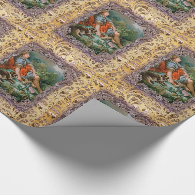 Dreaming of Spring Puppy and Me Victorian Wrapping Paper (Corner)