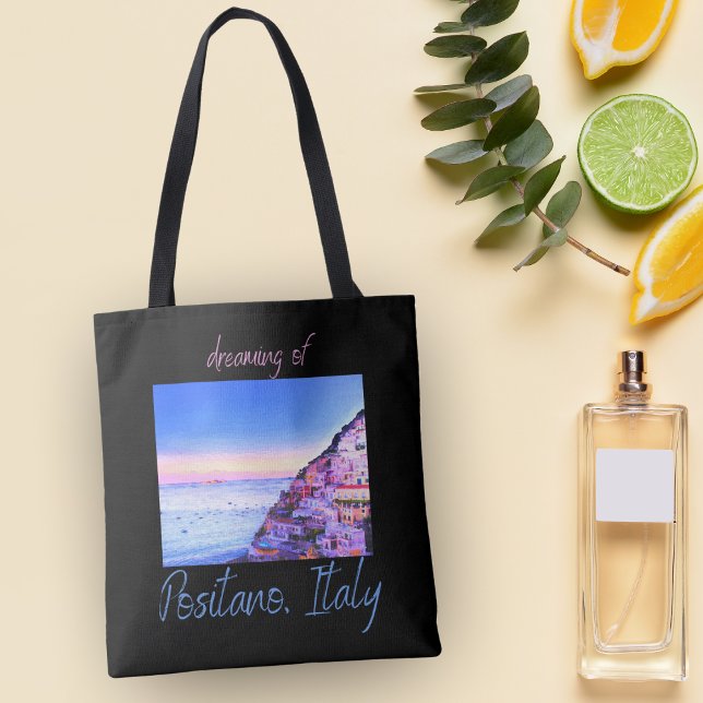 Dreaming of Sunset Over Positano, Italy  Tote Bag (Carry the beauty of Positano with you, wherever you go.)