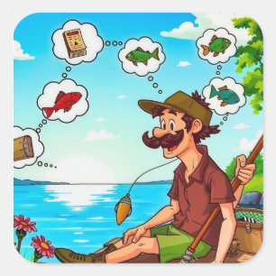 Dreaming of the Perfect Catch: A Fisherman’s Daydr Square Sticker