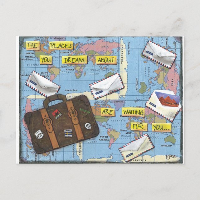 Dreaming of Travel - Mixed Media Artwork Postcard (Front)