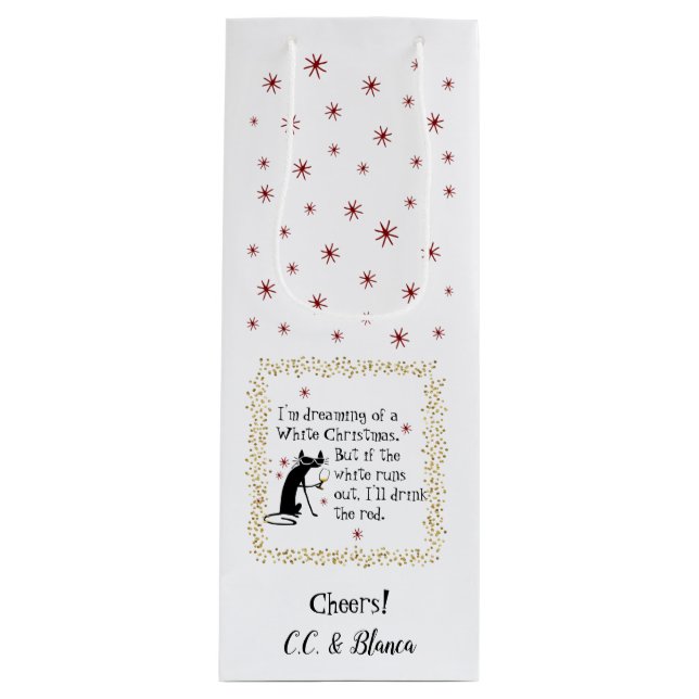 Dreaming of White Christmas Funny Wine Cat Wine Gift Bag (Front)