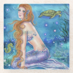 Dreaming on aquamarine tides by Renee Lavoie Glass Coaster