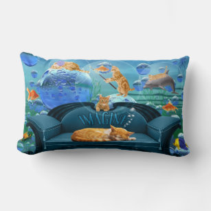 Dreaming Tabby Cat Underwater Fantasy Lumbar Cushion