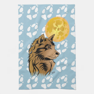 dreaming wolf puppy tea towel