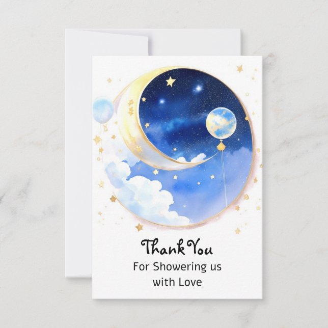 Dreamlike Celestial Space Boy Baby Shower Thank You Card (Front)
