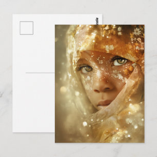 Dreamlike Children Portrait   Golden Veil Gaze Postcard