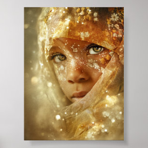 Dreamlike Children Portrait Golden Veil Gaze Poster