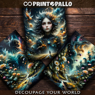 Dreamlike girl facing himself in the future wrapping paper sheet