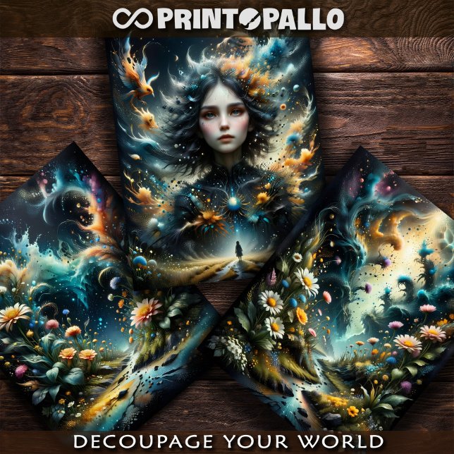 Dreamlike girl facing himself in the future  wrapping paper sheet (Creator Uploaded)