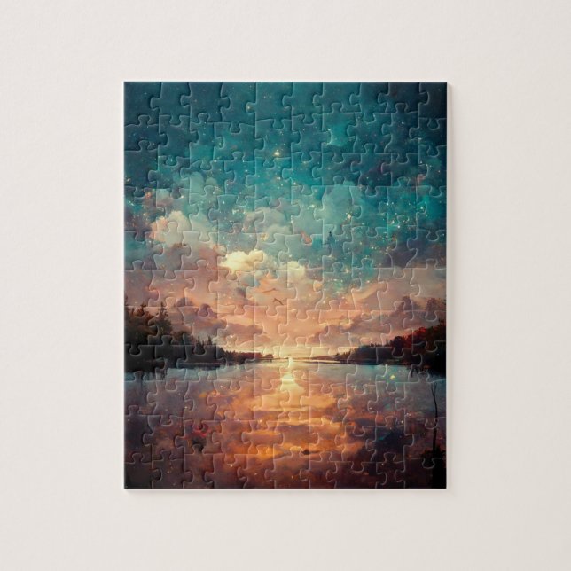 Dreamlike Lake And Sunset | Landscape Painting Jigsaw Puzzle (Vertical)