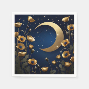 Dreamlike Night Sky with Gold Poppies and Moon Napkin