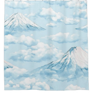 Dreamlike Snow Mountains - Soft Blue White Shower Curtain