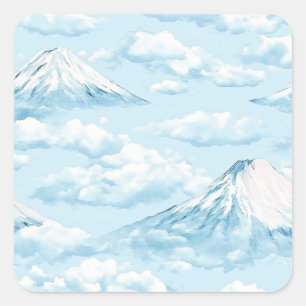 Dreamlike Snow Mountains - Soft Blue White Square Sticker