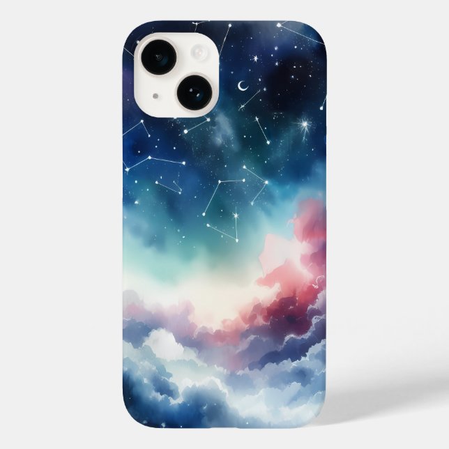 Dreamlike Watercolor Night Sky iPhone 14 Case (Back)