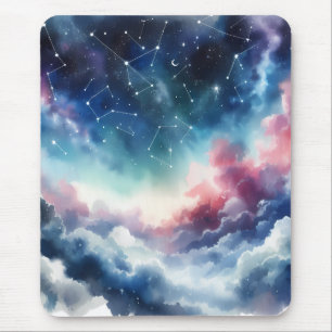 Dreamlike Watercolor Night Sky Mouse Pad
