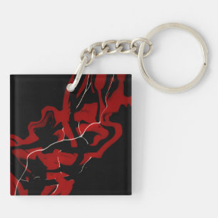 Dreams and Nightmares Abstract Red Black Fluid Art Key Ring