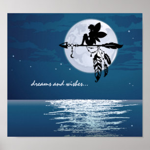 dreams and wishes ~ Full Moon, Fairy, Arrow Beach Poster