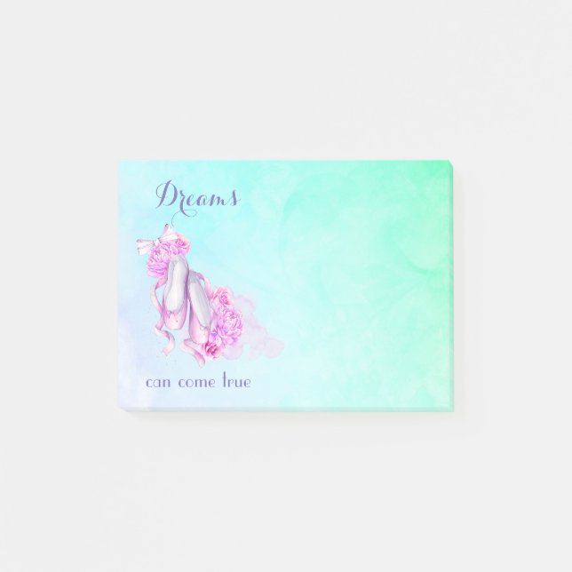 Dreams Can Come True Pink Ballet Slippers Post-it Notes (Front)