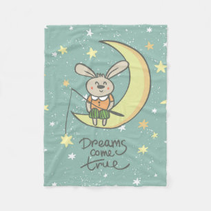 Dreams Come True Bunny on the Moon Fleece Blanket