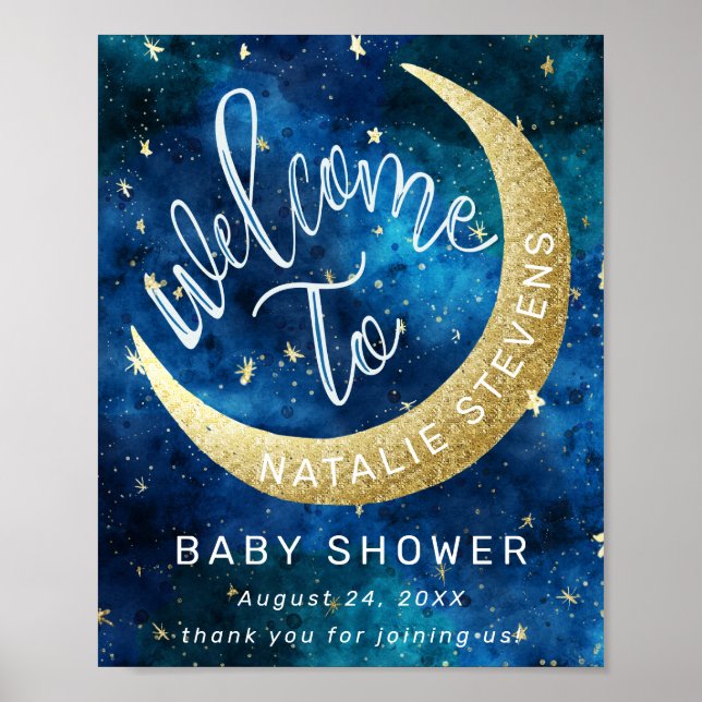 Dreams Come True Moon Stars Baby Shower Welcome Poster (Front)