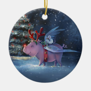 Dreams Come True Unique Flying Pig Christmas Ceramic Ornament