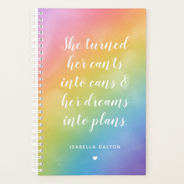 Dreams Into Plans Watercolor Rainbow Custom Name Planner (Front)