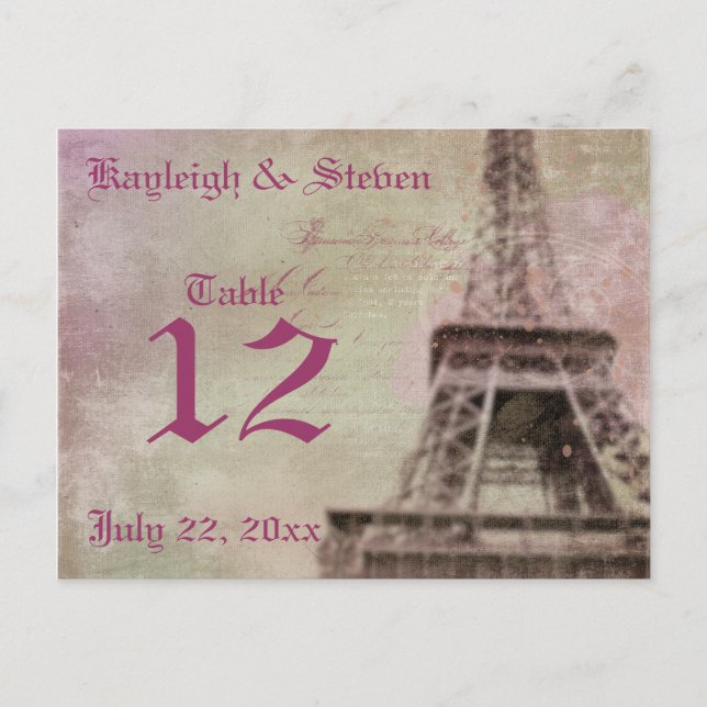Dreams of Paris Table Number Postcard (Front)