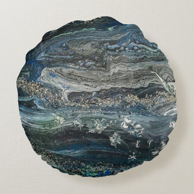 Dreams of the Ocean'20 abstract painting  Ceramic  Round Cushion (Back)