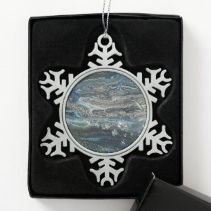 Dreams of the Ocean'20 abstract painting Ceramic Snowflake Pewter Christmas Ornament