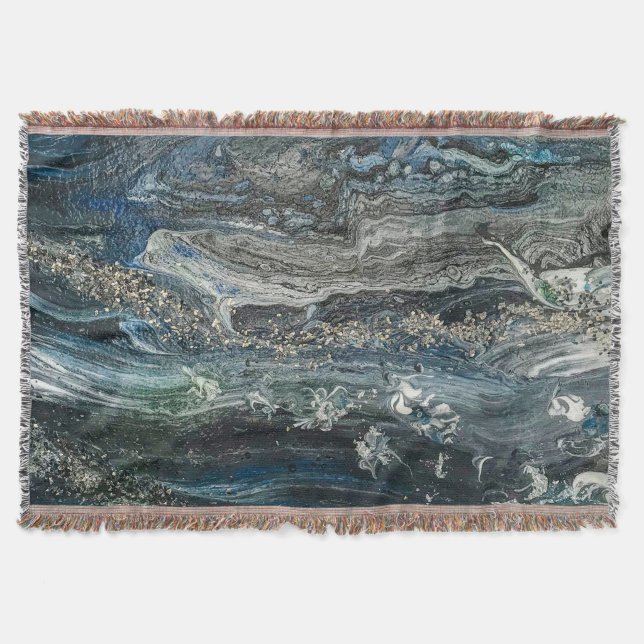 Dreams of the Ocean'20 abstract painting sea grey Throw Blanket (Front)