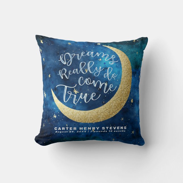 Dreams Really Do Come True Moon Stars Personalised Cushion (Front)