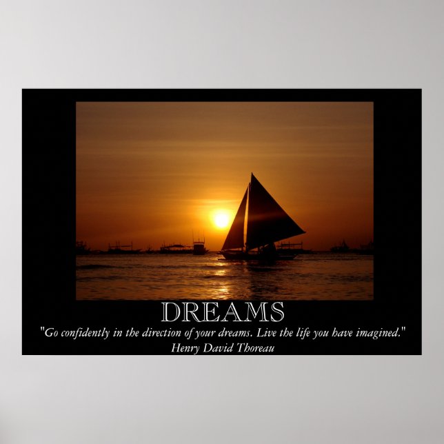 Dreams Sunset Sailboat Motivational Poster (Front)