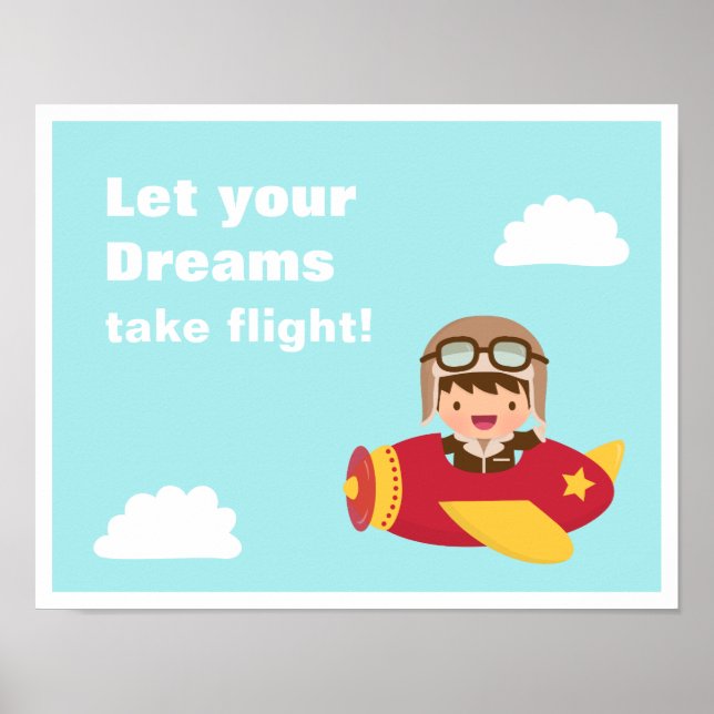 Dreams Take Flight Cute Aviator Pilot Boy Poster (Front)