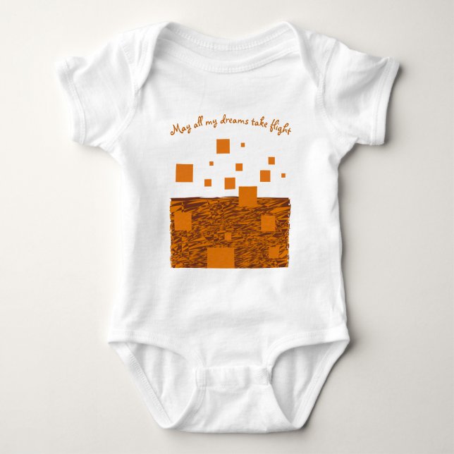 Dreams Take Flight Orange Floating Blocks Squares  Baby Bodysuit (Front)