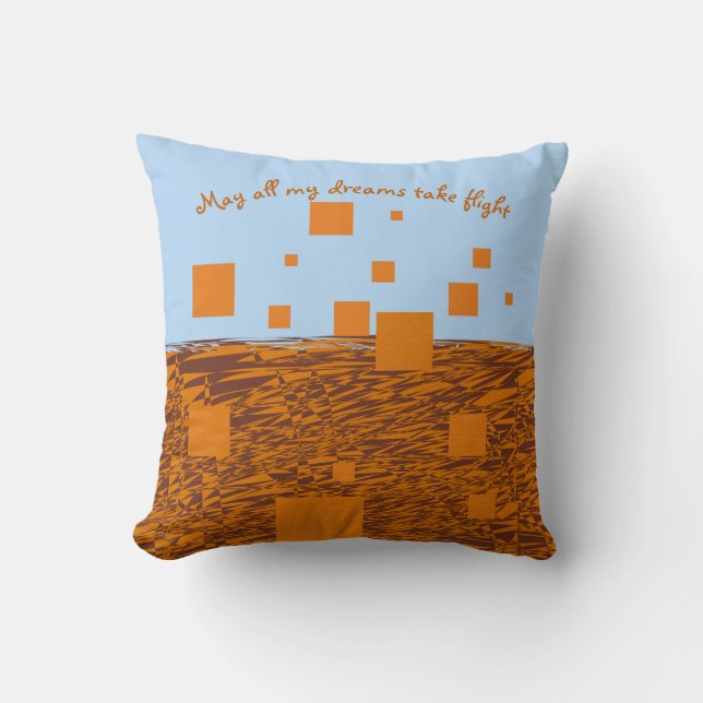 Dreams Take Flight Orange Floating Blocks Squares  Cushion (Front)