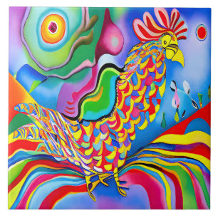 "Dreamscape Bird". A SQ surreal abstract cockerel  Ceramic Tile