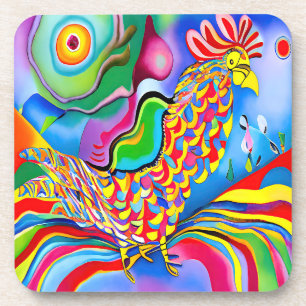 "Dreamscape Bird". A SQ surreal abstract cockerel Coaster