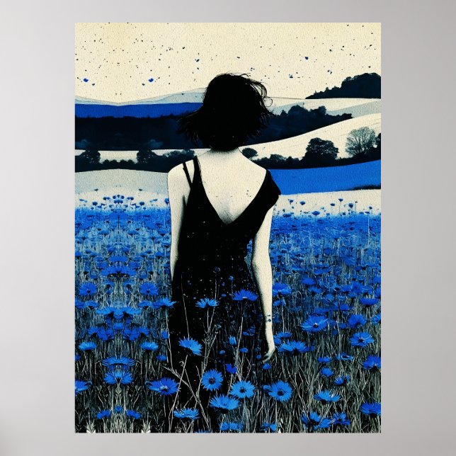 Dreamscape Blue Wildflower Field Wall Art – Modern (Front)