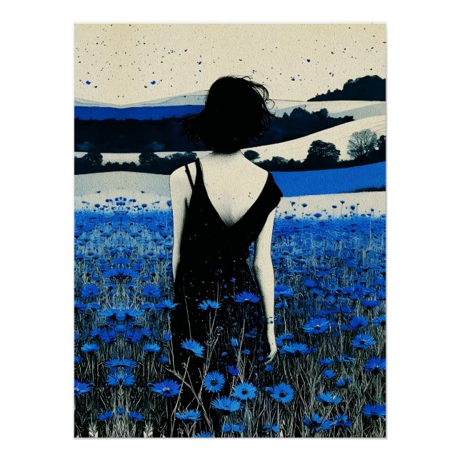 Dreamscape Blue Wildflower Field Wall Art – Modern (Front)