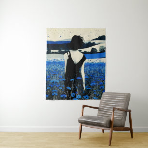 Dreamscape Blue Wildflower Field Wall Art – Modern Tapestry